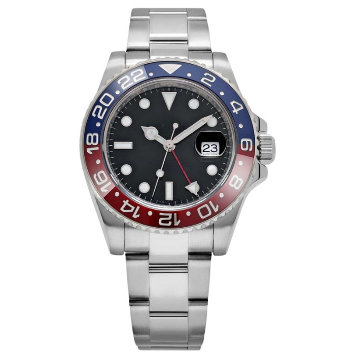 Dual Time 40 – Blue Dial | Silver Tone Bracelet & Red-Blue Ceramic Bezel