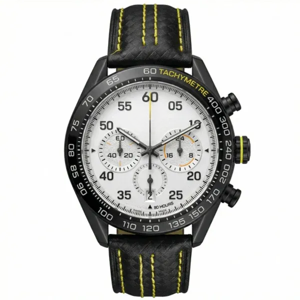 Carrera Chronograph Black and White Dial with Yellow Details