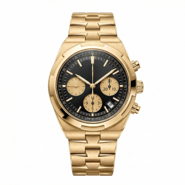 Overseas Chronograph Watch Gold and Black Dial