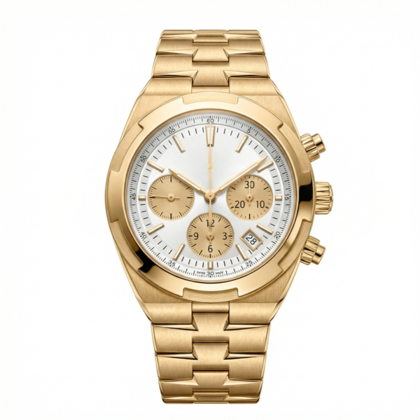 Overseas Chronograph Watch Gold and White Dial